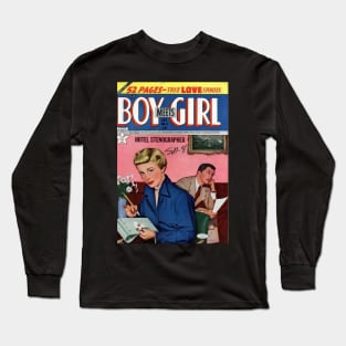 Vintage Romance Comic Book Cover - Boy Meets Girl Long Sleeve T-Shirt